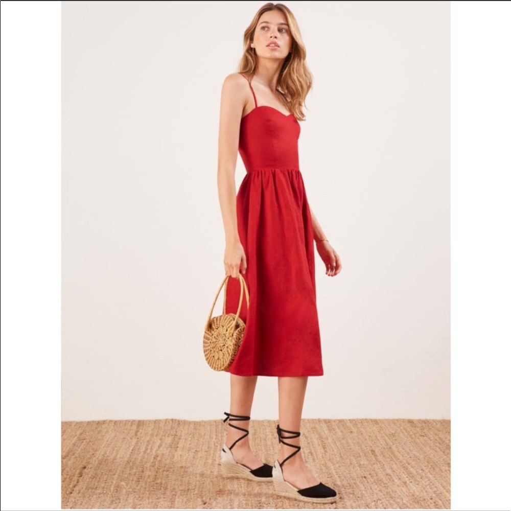 Reformation Olivia Linen Red Lipstick Dress 2 - Picture 6 of 16